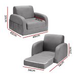 Keezi Kids Sofa 2 Seater Children Flip Open Couch Lounger Armchair Soft Grey - Image 2