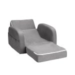 Keezi Kids Sofa 2 Seater Children Flip Open Couch Lounger Armchair Soft Grey - Image 3