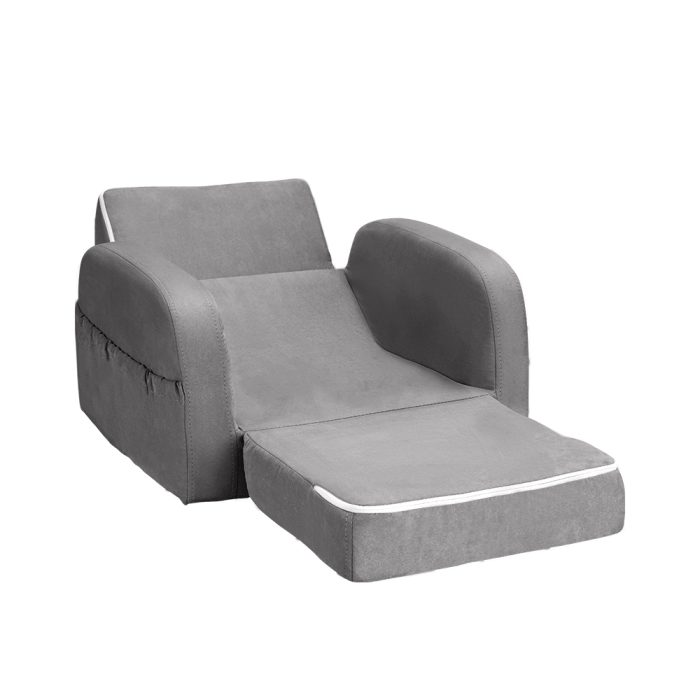 Keezi Kids Sofa 2 Seater Children Flip Open Couch Lounger Armchair Soft Grey - Image 3