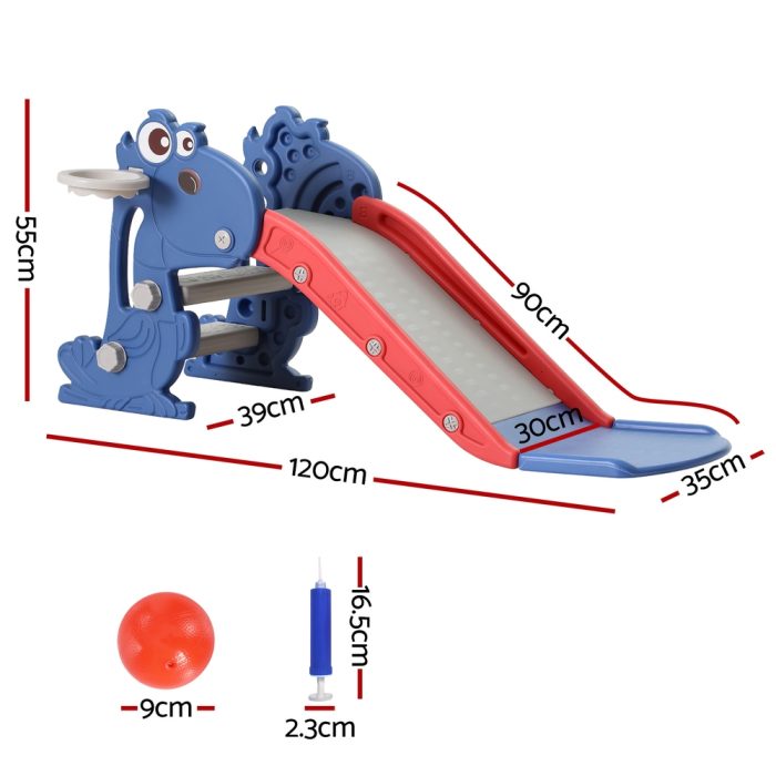 Keezi Kids Slide Set Basketball Hoop Outdoor Playground Toy Dragon 90cm Blue - Image 2