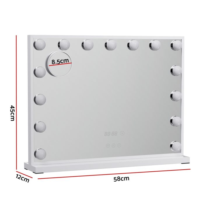 Embellir Makeup Mirror 58x45cm Hollywood Vanity with LED Light Tabletop White - Image 2