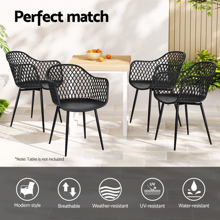 Gardeon 4PC Outdoor Dining Chairs PP Lounge Chair Patio Furniture Garden Black - Image 4