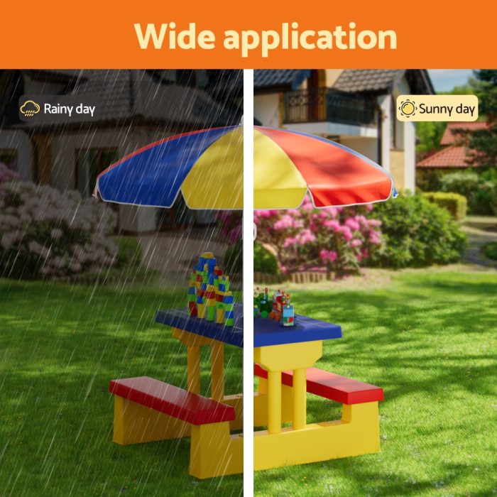 Keezi Kids Outdoor Table and Chairs Set Picnic Bench Umbrella Children Indoor - Image 4