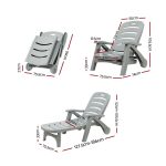 Gardeon Sun Lounger Folding Lounge Chair Wheels Patio Outdoor Furniture Grey - Image 2