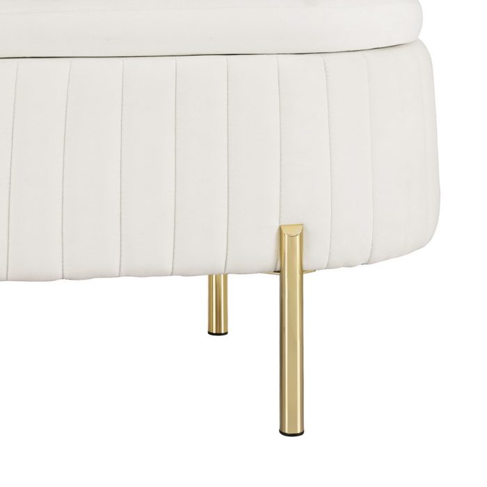 Artiss Storage Ottoman Blanket Box 87cm Velvet Oval White - Image 4