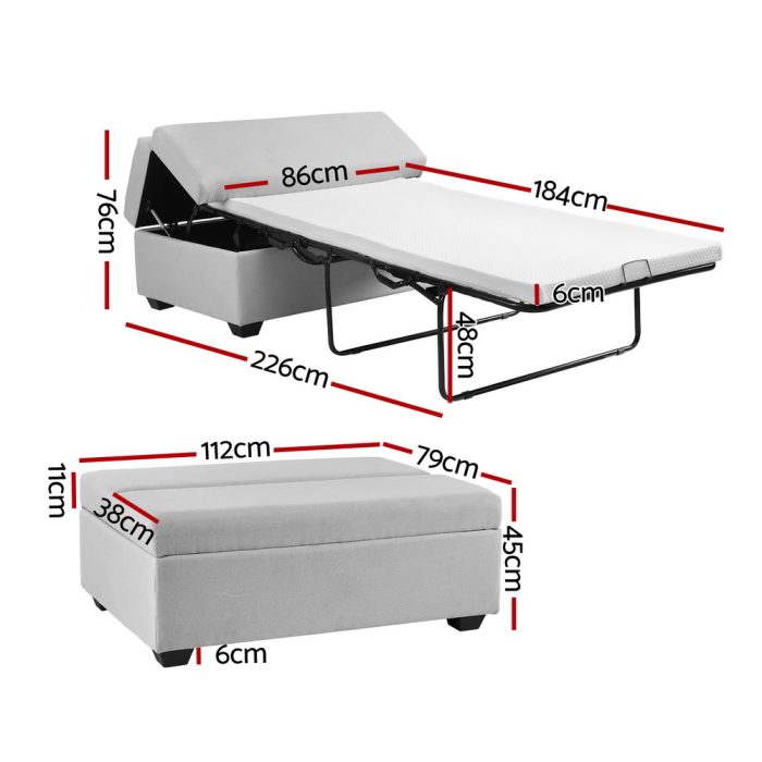 Artiss Ottoman Storage Sofa Bed 112cm Foldable Grey - Image 2