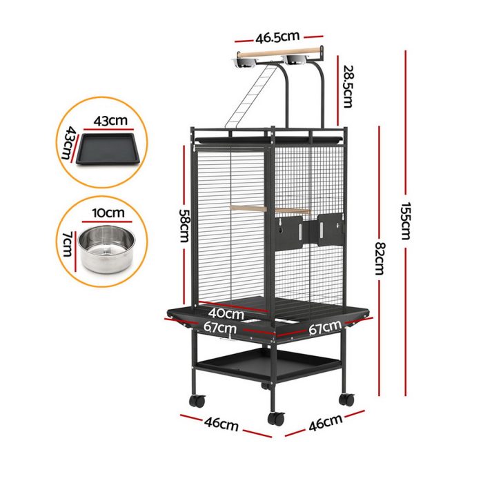 i.Pet Bird Cage Large Cages 155cm Parrot Aviary Stand-Alone Budgie Wheels Castor - Image 2