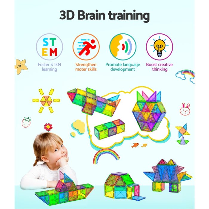 Keezi 120pcs Kids Magnetic Tiles Blocks Building Educational Toys Children Gift - Image 4