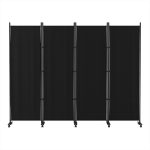 Artiss 4 Panel Room Divider Screen 217cm Wheel Fabric Black - Image 3