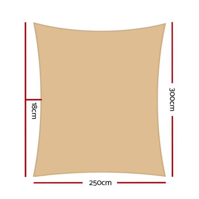 Instahut Shade Sail 2.5x3m Rectangle 280GSM 98% Sand Shade Cloth - Image 2