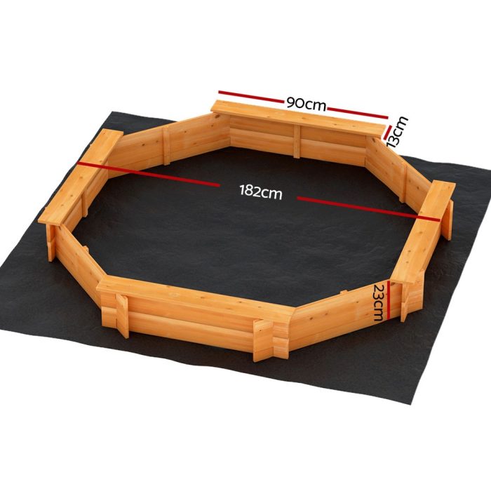 Keezi Kids Sandpit Wooden Round Sand Pit with Cover Bench Seat Beach Toys 182cm - Image 2