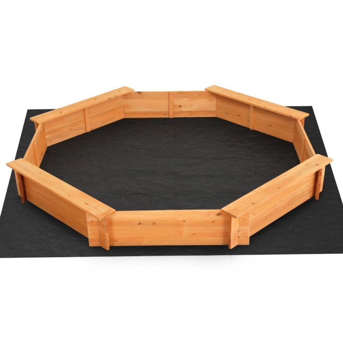 Keezi Kids Sandpit Wooden Round Sand Pit with Cover Bench Seat Beach Toys 182cm - Image 3