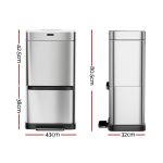 Devanti 70L Motion Sensor Bin Pedal Bins Automatic Siver - Image 2