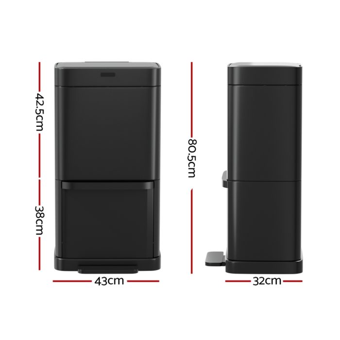 Devanti 70L Motion Sensor Bin Pedal Bins Automatic Black - Image 2