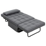Artiss Sofa Bed Ottoman Pillow Folding Linen Grey Siyi - Image 3