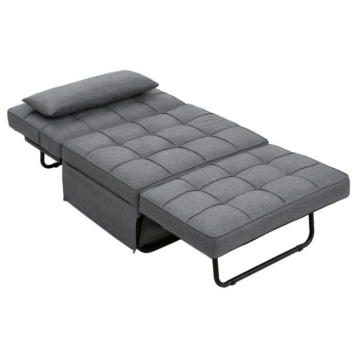 Artiss Sofa Bed Ottoman Pillow Folding Linen Grey Siyi - Image 3