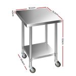Cefito 760x760mm Stainless Steel Kitchen Bench with Wheels 430 - Image 2