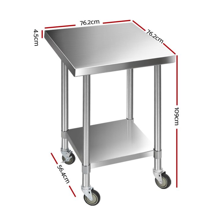 Cefito 760x760mm Stainless Steel Kitchen Bench with Wheels 430 - Image 2