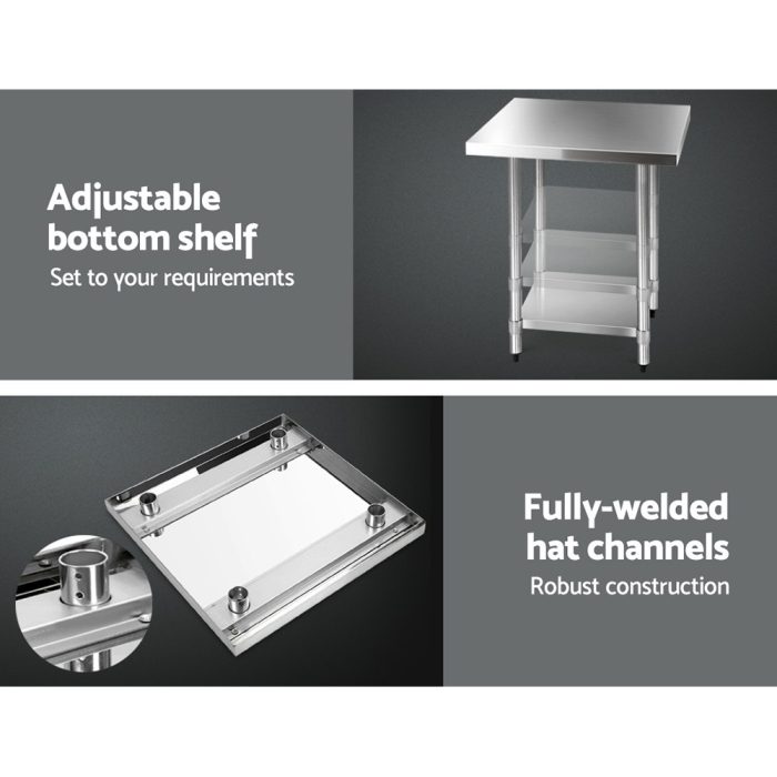Cefito 760x760mm Stainless Steel Kitchen Bench with Wheels 430 - Image 3