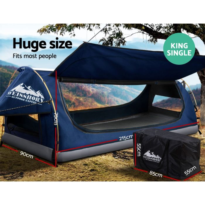 Weisshorn King Single Swag Camping Swags Canvas Free Standing Dome Tent Blue - Image 4