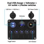 Giantz 5 Gang 12V Switch Panel For Car Boat Marine USB ON-OFF LED Rocker Toggle - Image 4