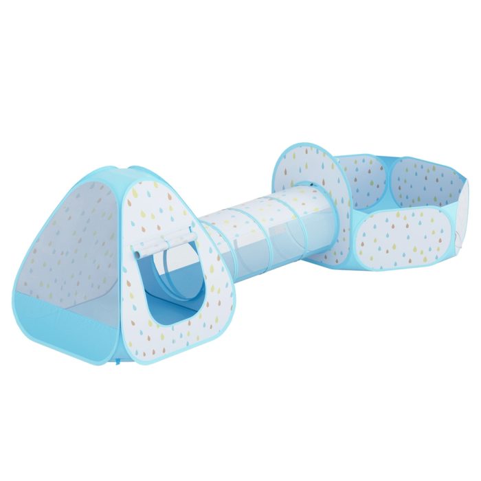 Keezi Kids Play Tent Pop Up Playhouse Ball Pit Tunnel Basketball Hoop Blue - Image 3