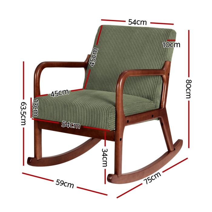 Artiss Rocking Armchair Nursery Chair Corduroy Green - Image 2