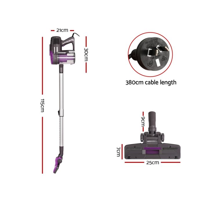 Devanti Handheld Vacuum Cleaner Bagless Corded 500W Purple - Image 2