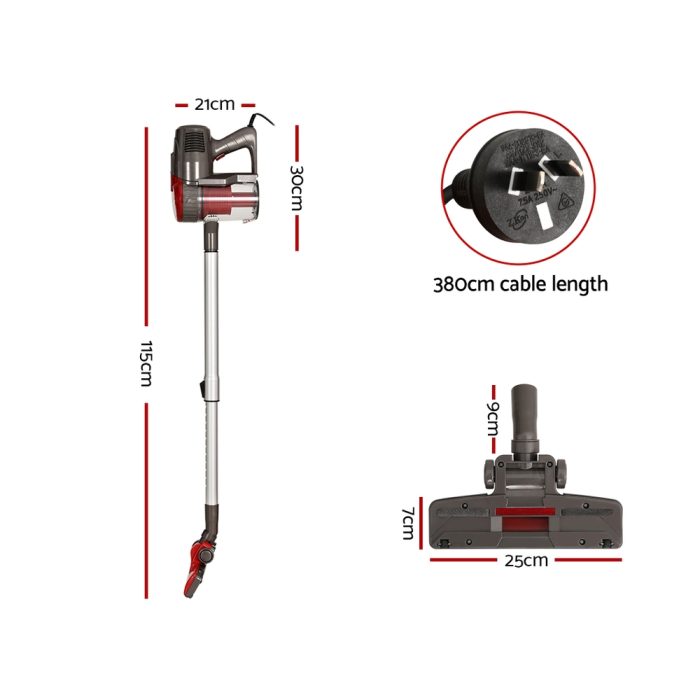 Devanti Handheld Vacuum Cleaner Bagless Corded 500W Red - Image 2