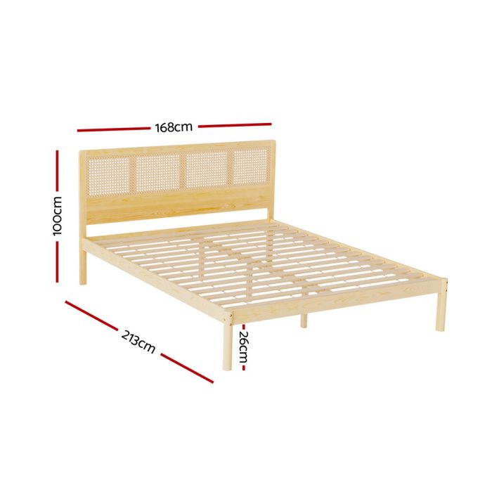 Artiss Bed Frame Queen Size Rattan Wooden RITA - Image 2