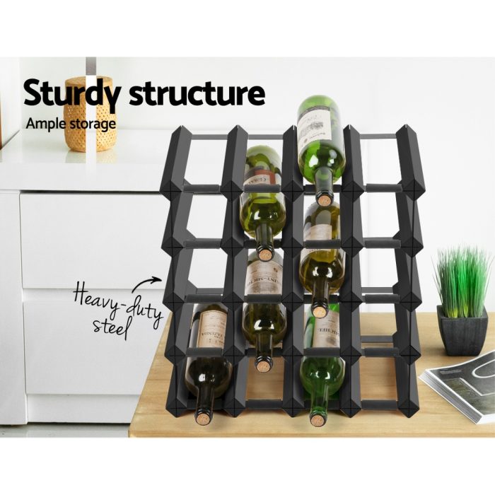 Artiss Wine Rack 20 Bottle Black - Image 4