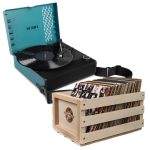 Victrola Revolution Go Portable Turntable with Blue Record Crate