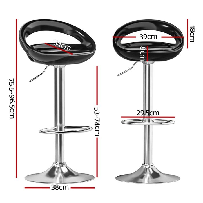Artiss 2x Bar Stools Gas Lift Plastic Seat Black - Image 2
