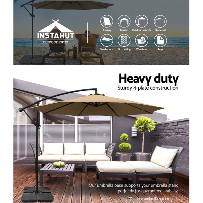 Instahut 50cm Outdoor Umbrella Base 4 Plates Stand Pod Cantilever - Image 4
