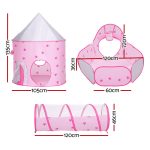 Keezi Kids Playhouse Play Tent Pop Up Castle Crawl Tunnel Basketball Hoop Pink - Image 2