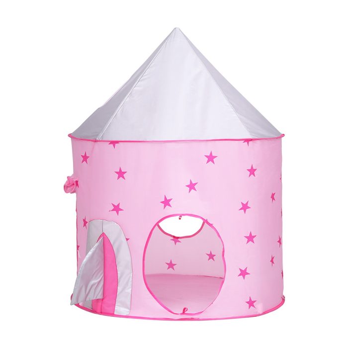 Keezi Kids Playhouse Play Tent Pop Up Castle Crawl Tunnel Basketball Hoop Pink - Image 3