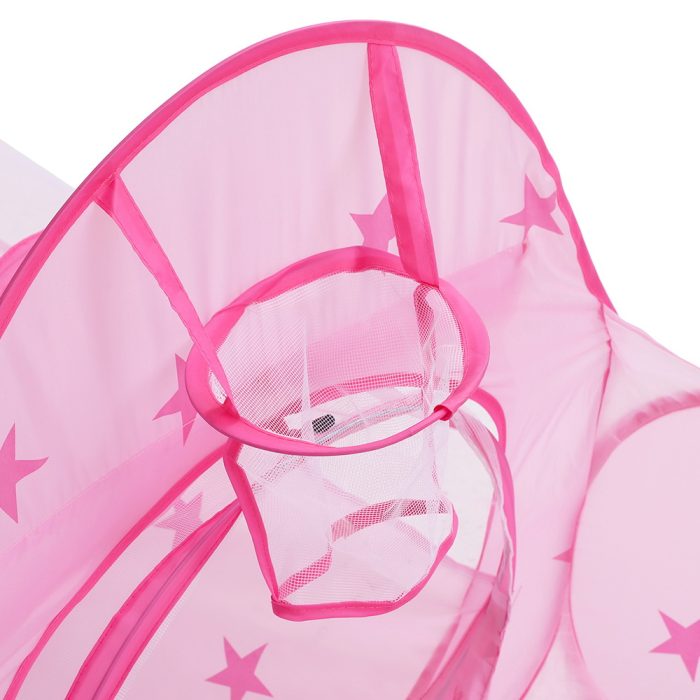 Keezi Kids Playhouse Play Tent Pop Up Castle Crawl Tunnel Basketball Hoop Pink - Image 4