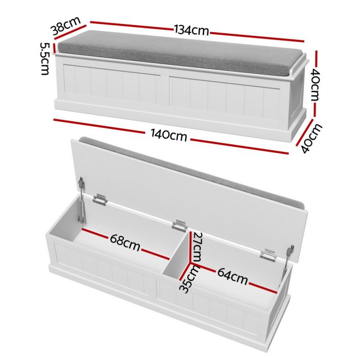 Artiss Storage Ottoman Blanket Box 140cm Fluted Grey - Image 2
