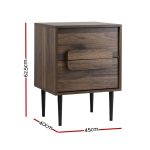 Artiss Bedside Table Nightstand 2 Drawers - Walnut - Image 2