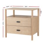 Artiss Bedside Table Nightstand 2 Drawers - Pine - Image 2
