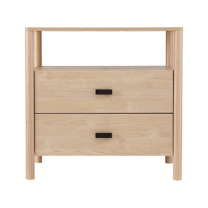 Artiss Bedside Table Nightstand 2 Drawers - Pine - Image 3