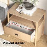 Artiss Bedside Table Nightstand 2 Drawers - Pine - Image 4