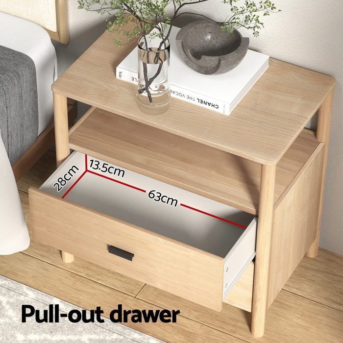 Artiss Bedside Table Nightstand 2 Drawers - Pine - Image 4