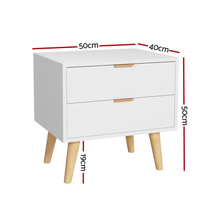 Artiss Bedside Table 2 Drawers - White - Image 2