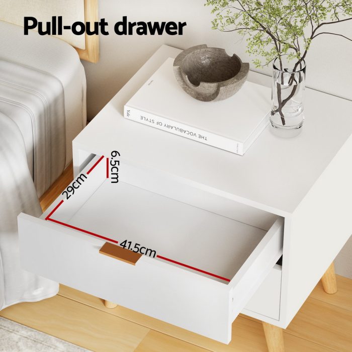 Artiss Bedside Table 2 Drawers - White - Image 4