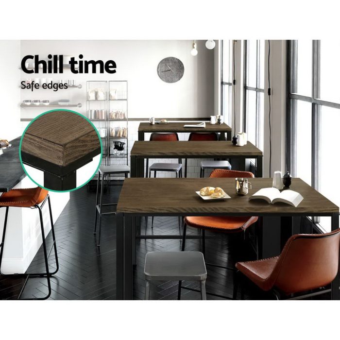 Artiss Vintage Industrial High Bar Table for Stool Kitchen Cafe Desk Dark Brown - Image 4