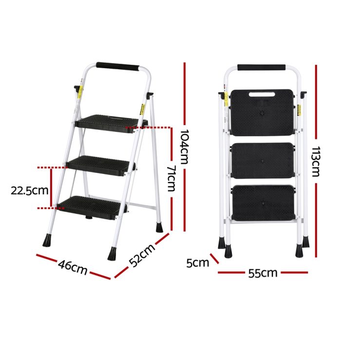 Giantz 3 Step Ladder Multi-Purpose Folding Steel Light Weight Platform - Image 2