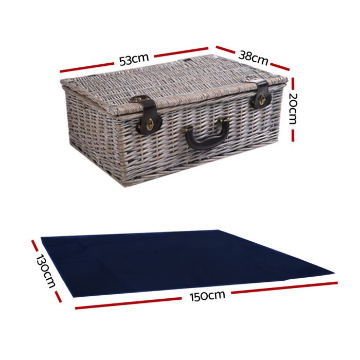 Alfresco 6 Person Picnic Basket Set Cooler Bag Insulated Blanket Plates Navy - Image 2