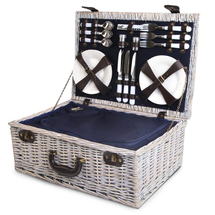 Alfresco 6 Person Picnic Basket Set Cooler Bag Insulated Blanket Plates Navy - Image 3