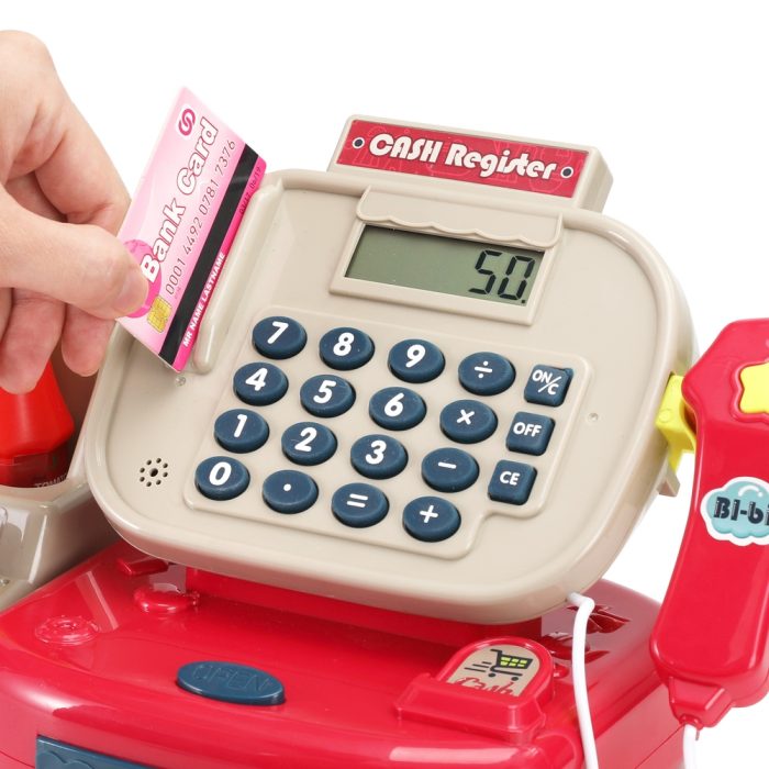 Keezi Kids Cash Register Calculator Pretend Play Shops Money Checkout Toys Set - Image 4